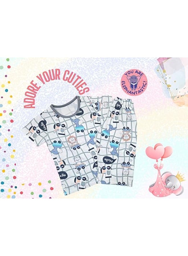 MINIIMODZ MINII MODZ Calf Hello Print Sleepwear - Kids Nightsuit Top & Bottom Pyjama Set for Infants & Toddlers - Image 2